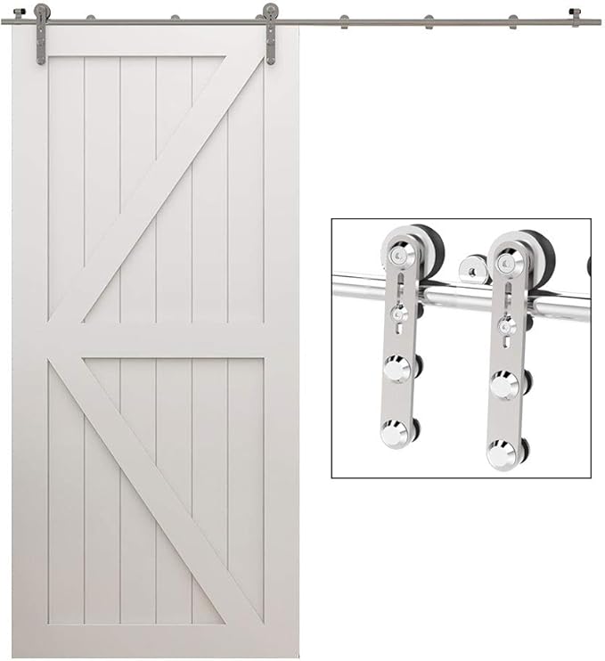 TSMST 7.5FT Sliding Barn Door Hardware Kit, Stainless Steel Heavy Duty Sturdy Barn Door Track for Single Wood Door, Slide Smoothly Quietly (I Style)