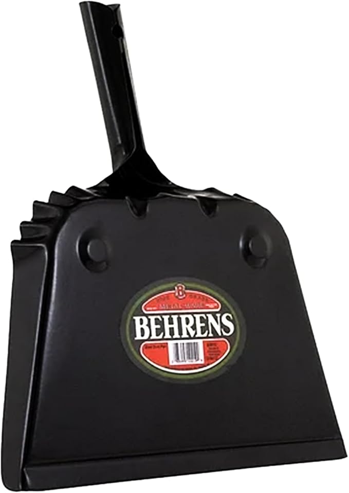Behrens Portable Weatherproof Galvanized Steel Corrugated Dustpan for Home, Kitchen, Office, or Shop Cleaning and Organization, Black