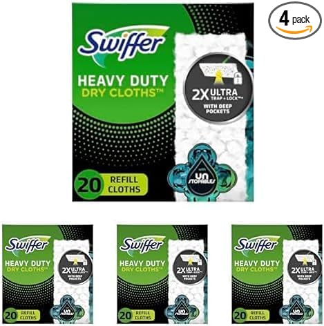 Swiffer Sweeper Heavy Duty Dry Multi-Surface Cloth Refills for Floor Sweeping and Cleaning,Unstopables Fresh Scent,20 Count (Pack of 4)