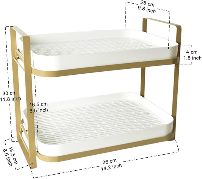Cup Drying Rack Stand 2 Tier Organizer Countertop Station Shelf Strong Carbon Steel Multi-Functional Storage Organizer for Home Office Kitchen Coffee Cups, Mugs, Glass cups Etc White