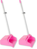 SPARTA Upright Dustpan with Aluminum Handle, Serrated Edge for Broom Combing, Secure Yoke Lock with Easy Storage Hanging Hole for Commercial Cleaning, Plastic, 30 Inches, Pink (Pack of 2)