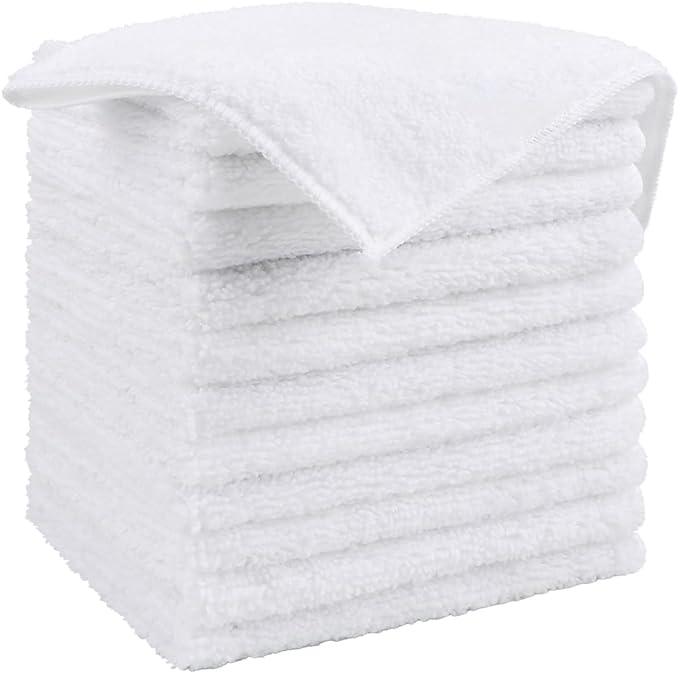 HOMEXCEL White Microfiber Cleaning Cloth, 12 Pack Premium Microfiber Towels for Cars, Lint Free, Scratch-Free, Highly Absorbent, Reusable Cleaning Rags for Car, Household, Kitchen, Window, 11.5"X11.5"
