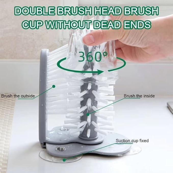 Water Bottle Cleaning Glass Washer Brush Cup Sink Washer Brush with Suction Base Bristle Brush for Beer Cup, Long Leg Cup, Red Wine Glass and More Bar Sink Brushes Cup Brush Bar Kitchen Tool
