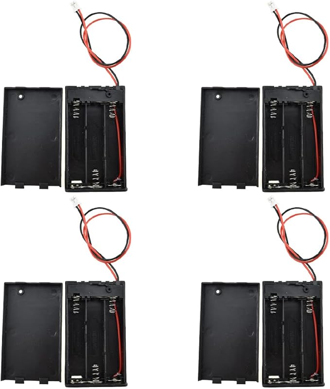 HAHIYO 3xAAA Battery Holder with JST Connector Portable Supply Quick Swap Securely Lids Convenient On/Off Switch Plastic Batteries Storage Box Case 4 Pieces for LED Christmas Light RC Plane Mordel