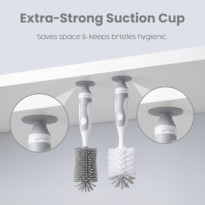 4-in-1 Baby Bottle Brush Set - Including Brushes for Bottles, Straws, Caps, & Nipples - BPA-Free (Grey)