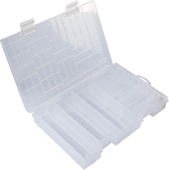 RUIAN Battery Storage Box for AA AAA Batteries, 100 Capacity Clear Plastic Organizer Container with Secure Snap-Lock, Portable Travel Case Holds 60 AA and 40 AAA Cells, 9.9x6.3x1.45 inches