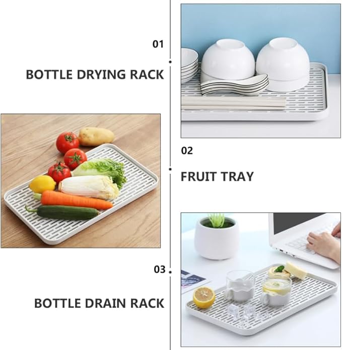 Double Layer Bottle Drying Rack and Drain Tray with Non-Slip Design Kitchen Countertop Organizer for Bottles Cups and Utensils