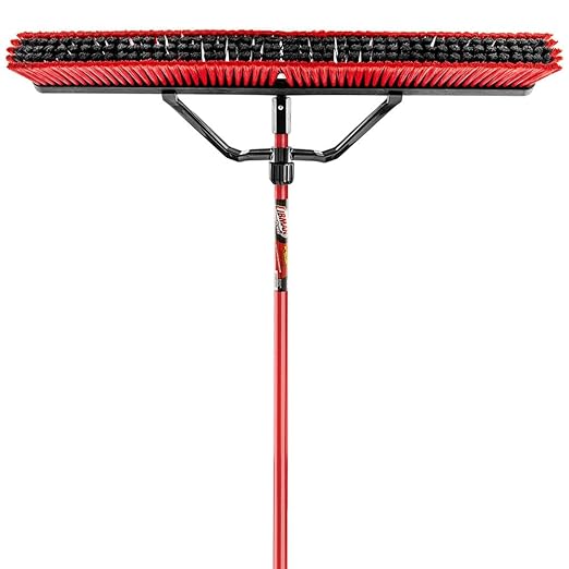 Libman Commercial 1101 Multi-Surface Heavy Duty Push Broom, 65" Length, 36" Width, Black/Red, Stainless Steel, (Pack of 3)