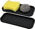 Silicone Sponge Holder Kitchen Sink Organizer Tray Dish Caddy Soap Dispenser, Scrubber Spoon Holder,Dishwashing Accessories 2 Pack (Black)