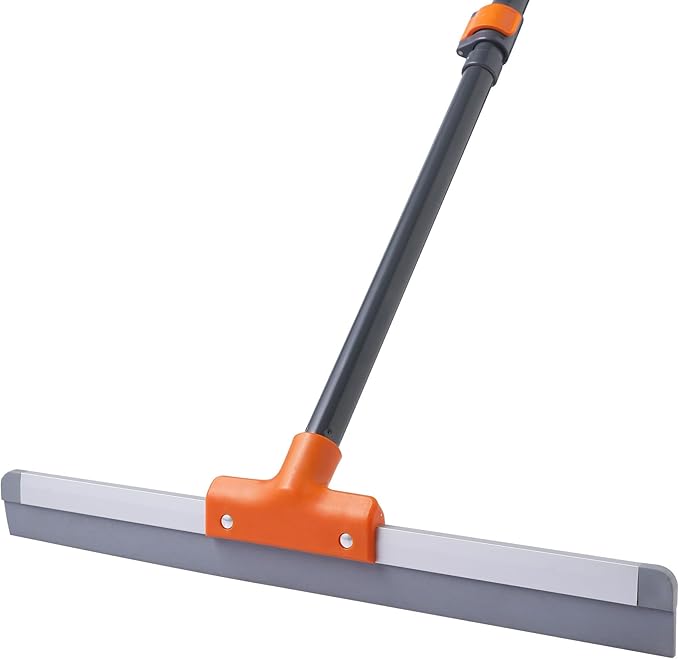 Rubber Floor Squeegee for Concrete Floor, Tile Floor, Metal Aluminium Heavy Duty Garage Shower Floor Squeegee Broom for Removing Water, Commercial Scrubber Mop with Extendable Long Handle