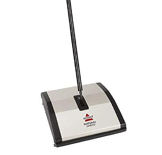 Bissell Commercial BG22 Manual Sweeper, Green & Bissell Natural Sweep Carpet and Floor Sweeper with Dual Rotating System and 2 Corner Edge Brushes, 92N0A, Silver