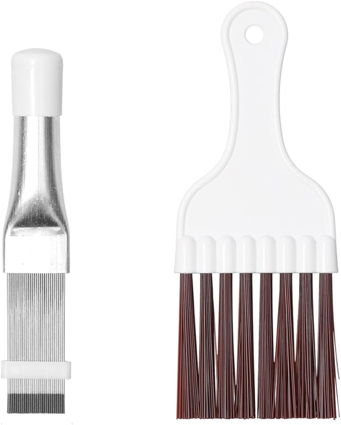 Air Conditioner Condenser Fin Comb and Cleaning Brush Set, Stainless Steel Fin Repair Tool for Evaporator Coils, Radiators, Computer Heatsinks (Fin Comb and Brush)