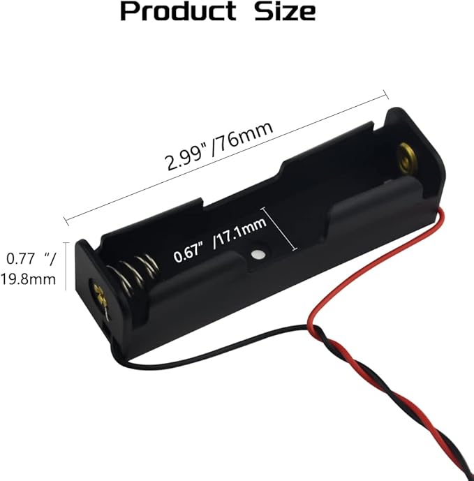 WMYCONGCONG 20 PCS 18650 Battery Holder Single 1x 3.7V 18650 Battery Holder with Wire Plastic 1 Slot Batteries Storage Box