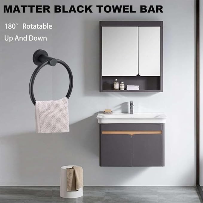 Towel Ring Set 3 Pieces Bathroom Kit Accessories Restroom Towel Holder Toilet Paper Holder and Hook Set Stainless Steel Bathroom Hardware (Brushed Nickel)