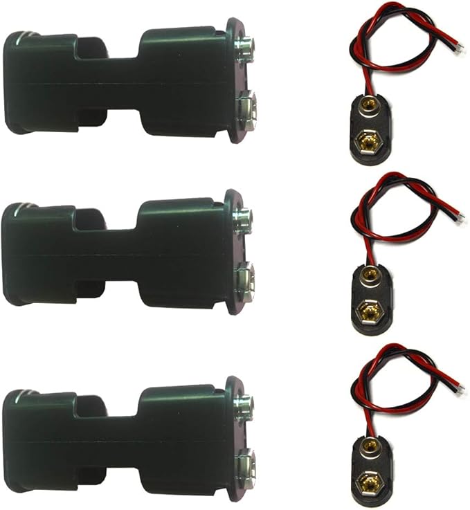 3 Pcs 2 x 1.5V (3V) AA Battery Holder Leads with 3 Pcs 9V I Type Snap Connector Plastic Housing Two Layers Battery Case