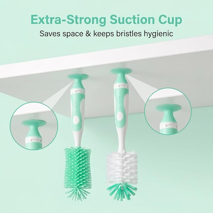 4-in-1 Baby Bottle Brush Set, Bottle Brush Cleaner, Bottle Cleaner Brush Set, Including Nylon Bottle Brush, Bottle Cap Brush, Straw Brush, Nipple Brush, BPA-Free (Green)