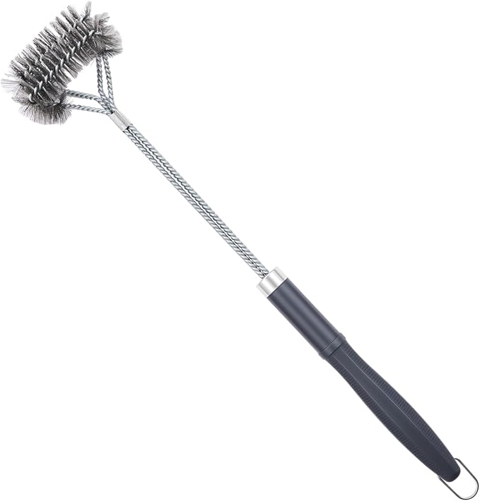 SUNRISE Fryer Brush with Long Handle (Stainless Steel with Plastic Handle, Double Brush)