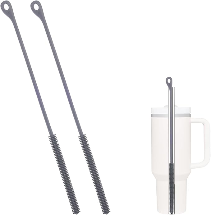 2pcs Silicone Straw Cleaner Brush, 9.45in Extra Long Straw Cleaning Brush for Metal Glass Straight Bent Pipe Long Mouthed Pots Kitchen Gadgets Essential Accessories
