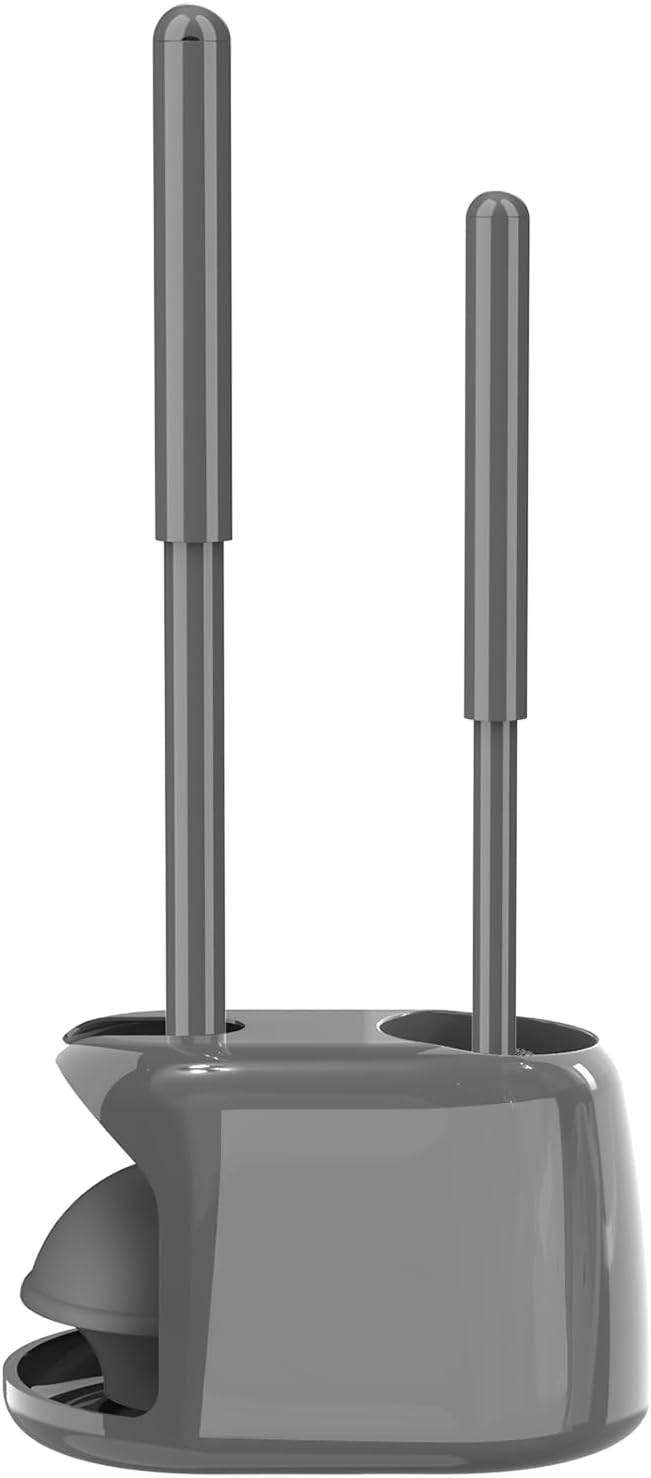 SetSail Toilet Brush and Plunger Set, Toilet Plungers for Bathroom Heavy Duty Toilet Bowl Brush and Holder Hidden Toilet Plunger and Brush Set for Deeply Cleaning - Gray