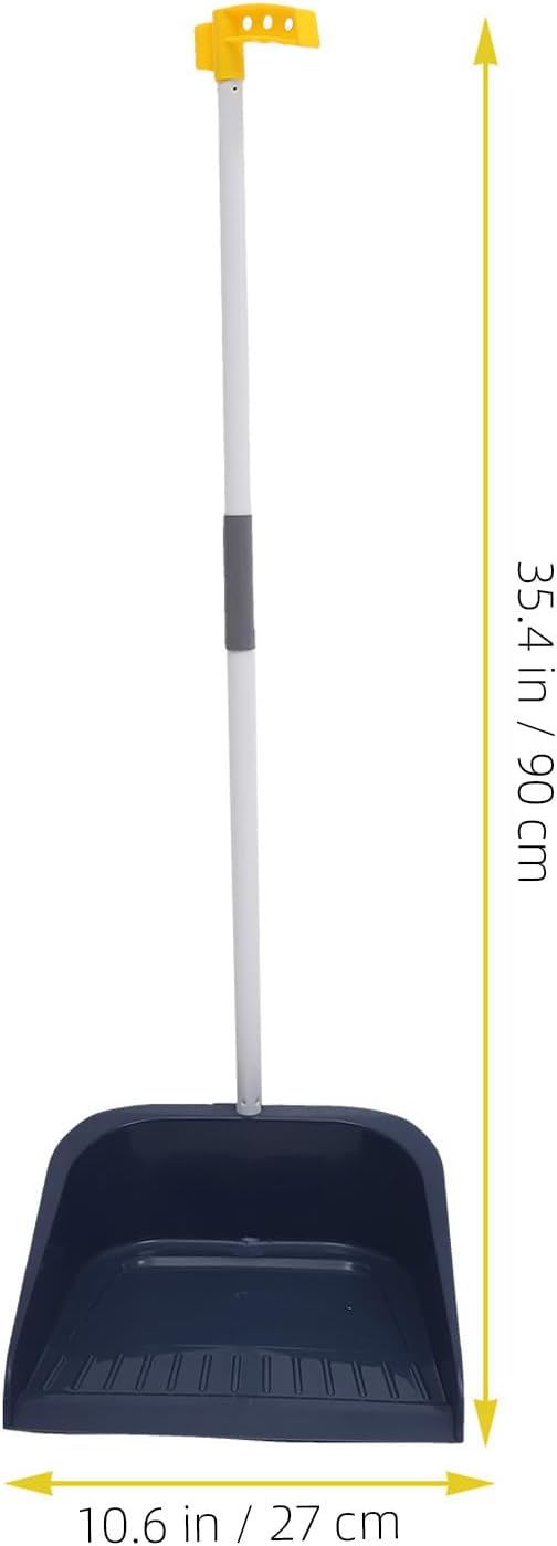 Stand Up Dustpan and Broom Set - Long Handle Broom with Upright Standing Dust Pan - Angled for Indoor Outdoor Home Kitchen Office Floor Cleaning (Blue)