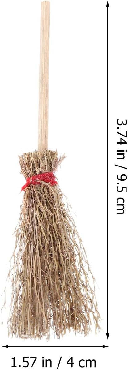 ULTNICE Mini Broom Hanging Witches Prop Broom with Rope Straw Broom Wizard Decor 12pcs