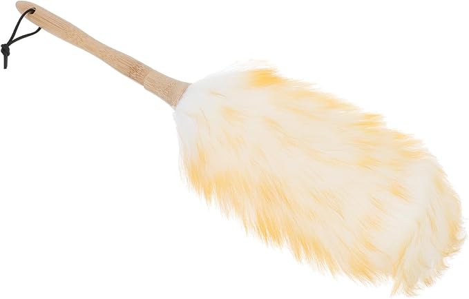 Operitacx Lambswool Duster for Cleaning, 22cm Handheld Wool Dust Remover Brush with Static Charge, Soft Furniture and Car Interior Sweeper for Home and Office Use