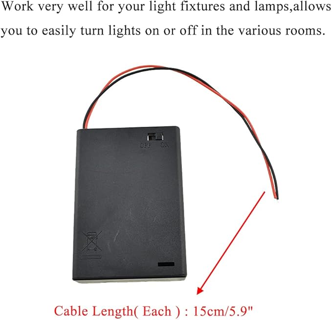 HAHIYO 4.5V AA Battery Holder Bundle with Wire Sturdy Cover Flexible Springs Contact Build-in Switch Batteries Black Case Easy Install 6 Pieces for Wall Clocks Ham Radio Kids Toys