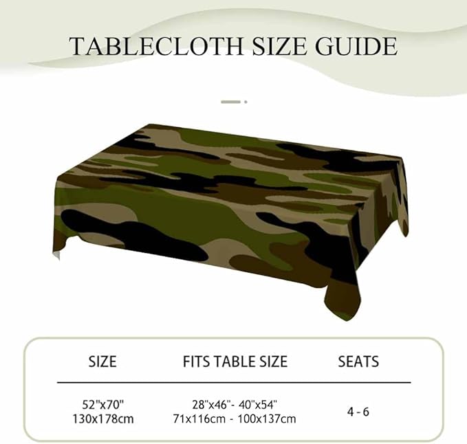 Navy Table Cover 52x70 Classic Army Green Solider Print Brown Black Olive Table Cloth Rectangle Table for Banquet Party Decorative Outdoor Picnic Dining Kitchen Table Cover