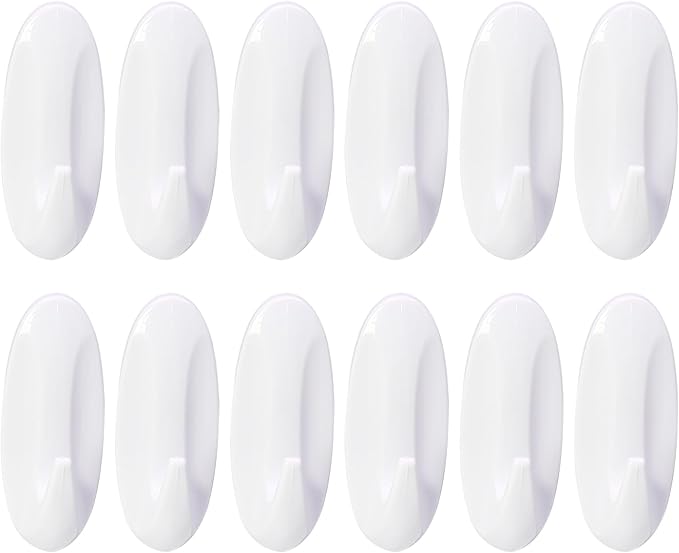12 Pack Medium Utility Hooks, Holds up to 2.5 lb, Damage Free Hanging Hooks Removable Wall Hooks Self Adhesive Hooks, Heavy Duty Sticky Hooks for Hanging Garland Hat Key Coat Wreath Towel
