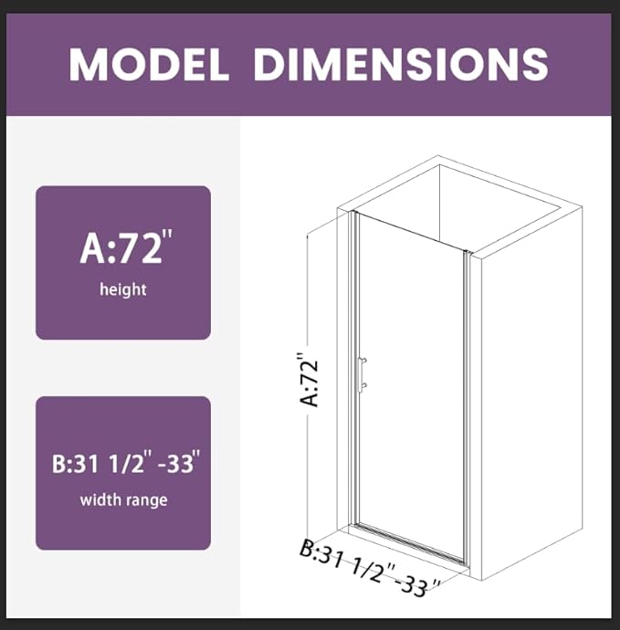 Glass Shower Door 31.5-33" W x 72" H, UCALAFEE Frameless Pivot Shower Door with 1/4" (6mm) SGCC Clear Tempered Glass, Waterproof Seal, Easy Clean & Anti-Fog Coating, Reversible Design, Brushed Gold