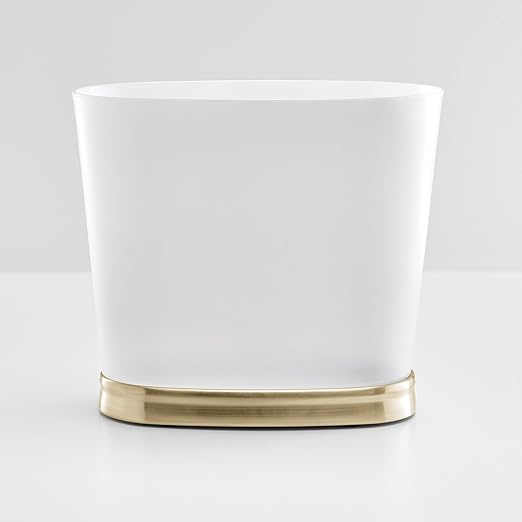 iDesign Slim Bathroom Trash Can, Small Plastic Garbage Can for Bedroom, Office, Desk, or Dorm, Frost/Soft Brass