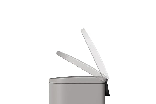 Garvee 2.6 gal / 10 L Metal Bathroom Trash Can with Lid, Slim Waterproof Garbage Can for Bedroom, Small Step-on Trash Bin with Inner Bucket, Rear Handle, Soft Close Lid, Grey