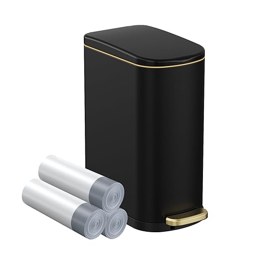 2.6 Gallon Slim Bathroom Trash Can with Soft Close Lid, 10L Stainless Steel Garbage Can with Removable Liner Bucket, for Narrow Spaces, Bathroom, Bedroom (Matt Black)