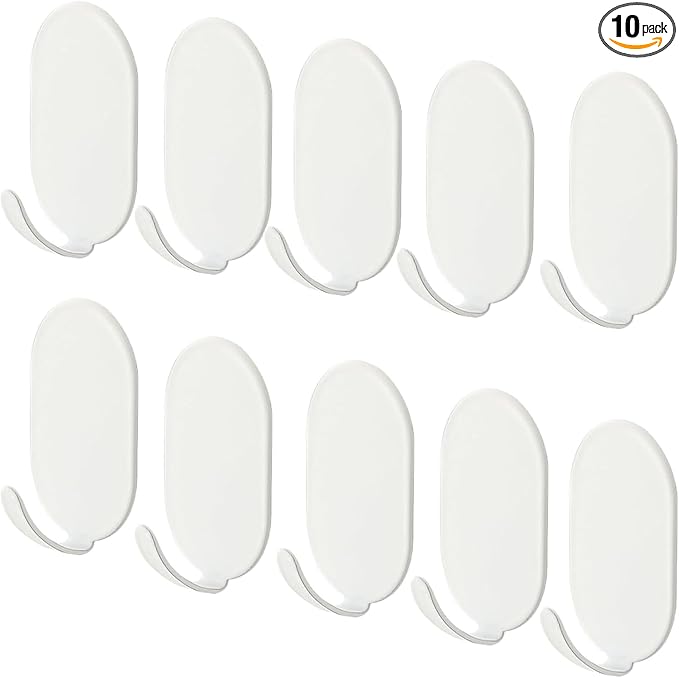 Sticky Adhesive Hooks 10 Pack Stainless Steel Stick Hooks for Hanging Towel Coat Bath Robe Key Loofah Metal Utility Hook for Kitchen Bathroom Shower