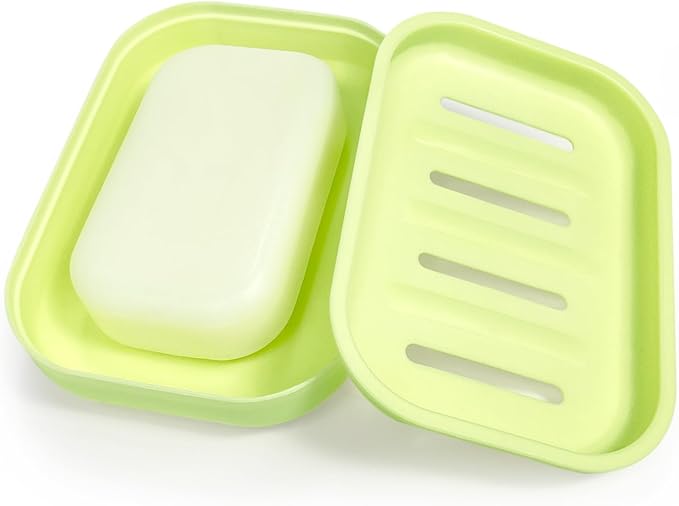 Double Layer Draining Soap Dish, Plastic Dishwashing Sponge Soap Holder for Kitchen, Bathroom, and Washstand (Light Green)
