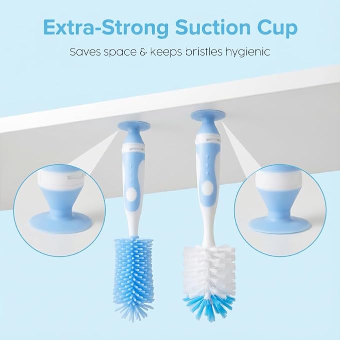 4-in-1 Baby Bottle Brush Set, Bottle Brush for Baby, Bottle Cleaner Brush Set, Including Nylon Bottle Brush, Bottle Cap Brush, Straw Brush, Nipple Brush, BPA-Free (Blue)