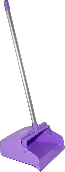 SPARTA Color Coded Upright Dustpan with 30 Inch Aluminum Handle, Serrated Edge and Locking Yoke, Standing Commercial Floor Dust Pan, Purple, Pack of 6