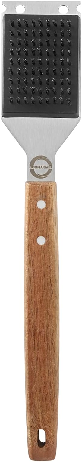 Strong BBQ Grill Brush and Scraper – Heavy-Duty Grill Cleaner with Long Wooden Handle & Replaceable Stainless Steel Bristles – Fast Deep Cleaning, Safe for All Grills – No-Scratch Outdoor Grill Brush