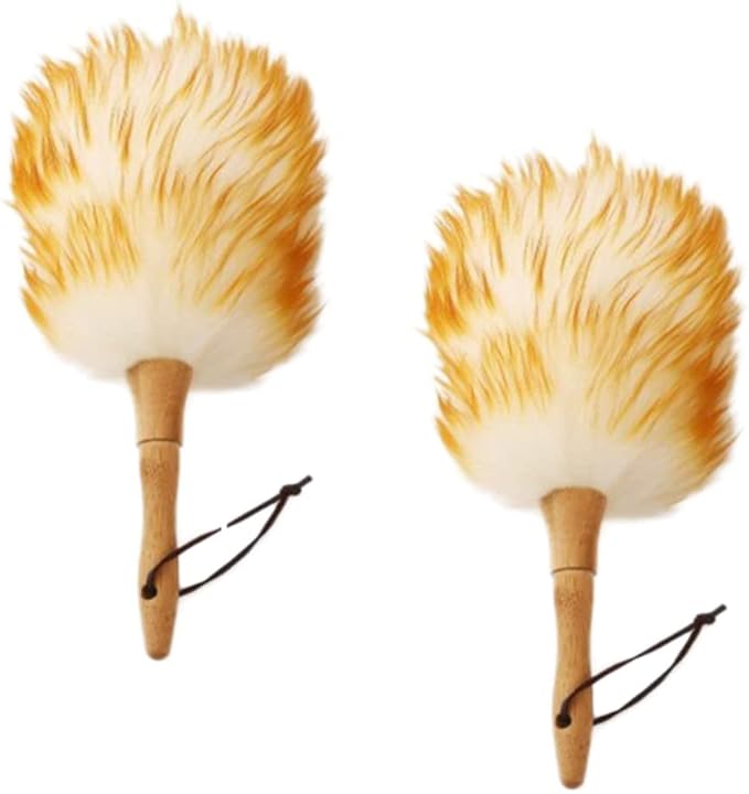 2 Pack Lambswool Duster with Solid Wooden Handle-12''Long Natural Feather Duster with Flexible Head - Anti-Static Cleaning Tool for Ceiling Fans, Window Blinds, Computer Screens, Bookshelves