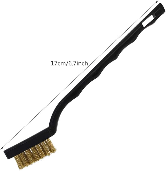 15 Pcs Mini Brass Wire Brush Set for Cleaning Welding Slag Rust, Wire Bristle Scratch Brush Set, Curved Handle Brushes (Brass)