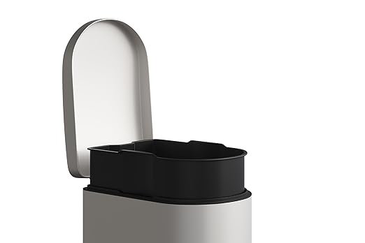 Garvee 2.6 Gallon / 10L Metal Bathroom Trash Can with Lid, Slim Step-On Bin with Soft-Close, Removable Inner Bucket & Rear Handle, Waterproof, White