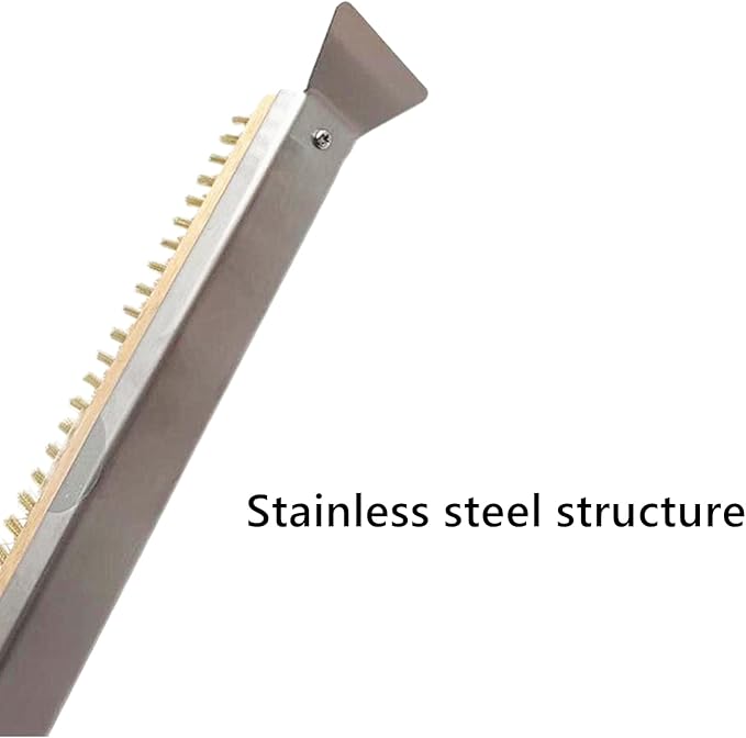 21 Inch Pizza Oven Brush with Scraper, Brass Bristles, Outdoor BBQ Grill Cleaning Brush Copper Wire Pizza Stone with 1 Screwdriver Outdoor Oven Accessories