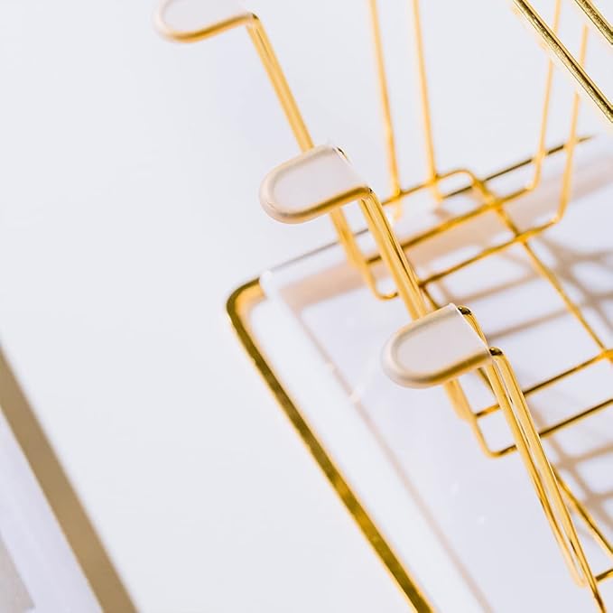 Metal Cup Drying Rack with 6 Hooks, Bottle Drying Rack with Drain Tray,Coffee Mug Holder,Mug Organizer Golden