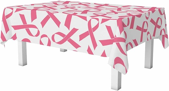 Pink Ribbon Table Cloth 52x70 Cancer Medical Awareness Rectangular Tablecloth Polyester Washable Table Cover for Dining Kitchen Banquet Picnic Rustic Decorative
