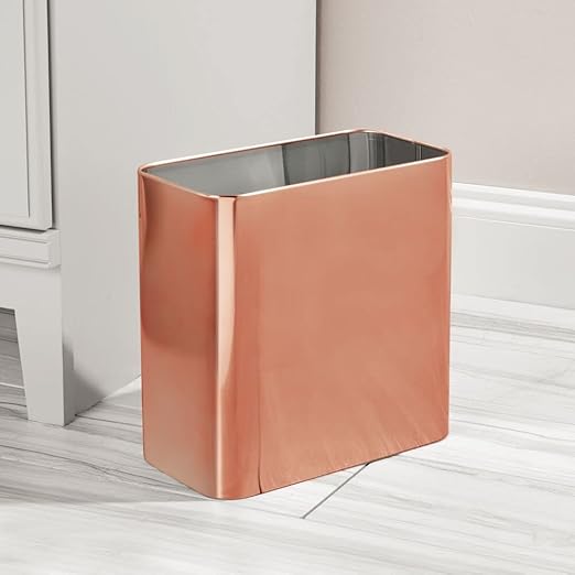 mDesign Small Metal 2.4 Gallon/9 Liter Trash Can Wastebasket Garbage Bin for Bathroom, Slim Rubbish Waste Bin Trashcans - Mirri Collection - Rose Gold