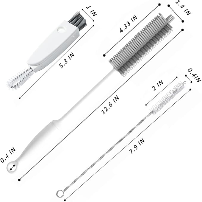 Bottle Cleaning Brush Set, Long Handle Silicone Cleaner Brushes + Thermos Lid Cup Brush + Drinking Straw Brush for Cleaning Baby Bottles, Narrow Neck Bottle, Sport Water Bottle,Tumbler,Glass Vase,3pcs
