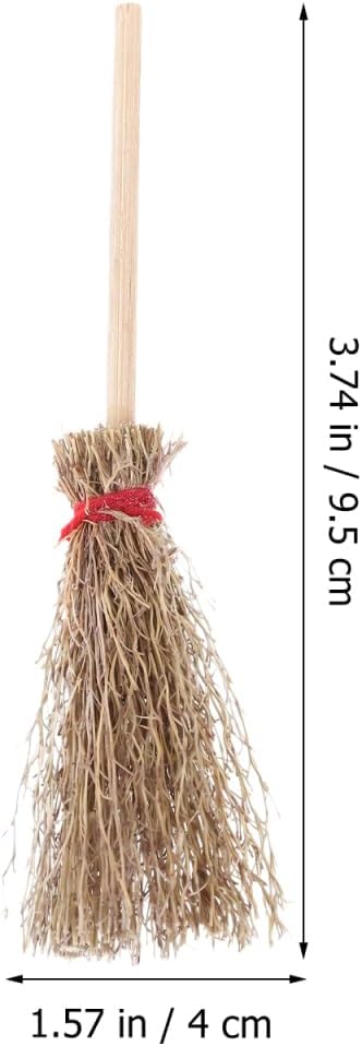 EXCEART Mini Broom Witch Accessory 3.74 Inch Straw Broomstick with Red Hanging Rope for Halloween Party Decoration and Costume Prop
