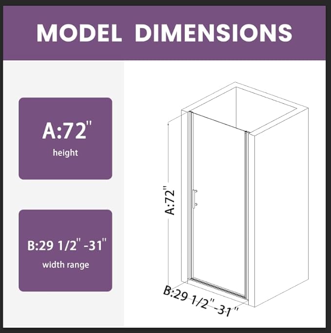 Glass Shower Door 29.5-31" W x 72" H, UCALAFEE Frameless Pivot Shower Door with 1/4" (6mm) SGCC Clear Tempered Glass, Waterproof Seal, Easy Clean & Anti-Fog Coating, Reversible Design, Brushed Gold
