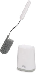 Joseph Joseph Flex Lite Silicone Toilet Brush with Slimline Holder Set, Flexible Head, drip, Anti-Clog deep Clean, 1 EA, Grey/White