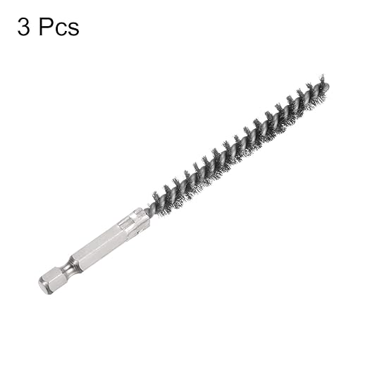 HARFINGTON 3pcs Stainless Steel Bore Brush 8mm Dia Cleaning Wire Brush with Handle 1/4 Inch Hex Shank for Tubes, Ports, Bearings